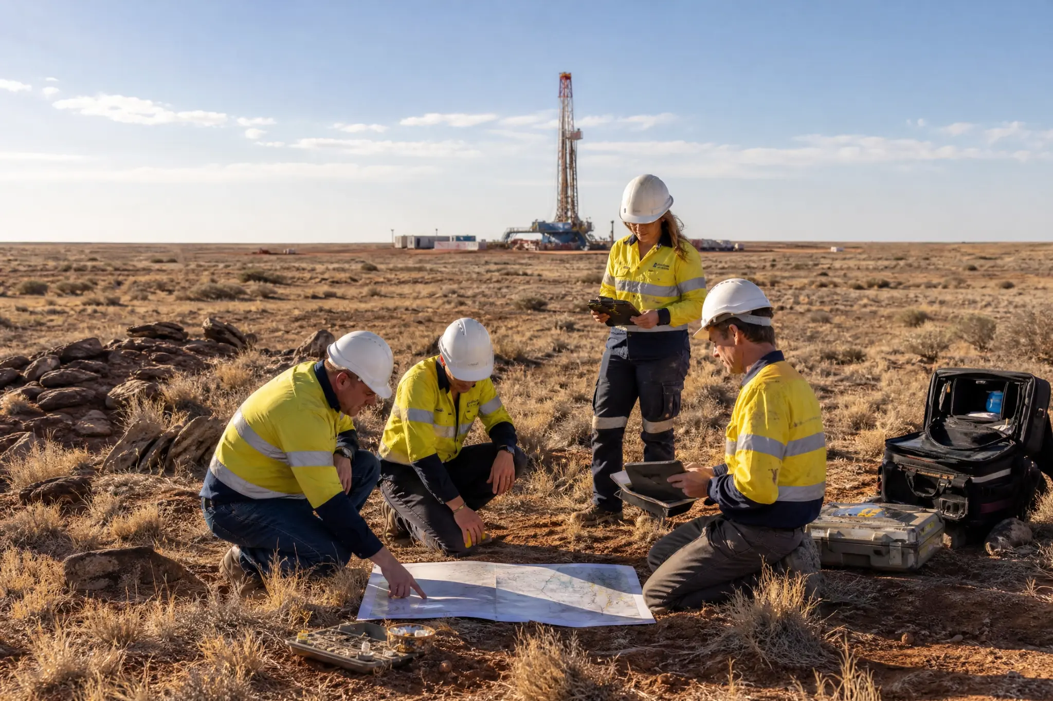 Ground survey team at drilling site